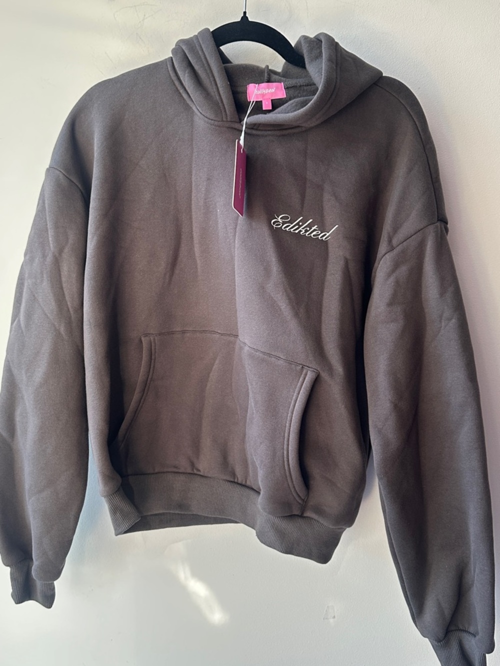 🆕 Edikted, Dark Gray Embroidered Hoodie Pullover S | 605 - Picture 1 of 6